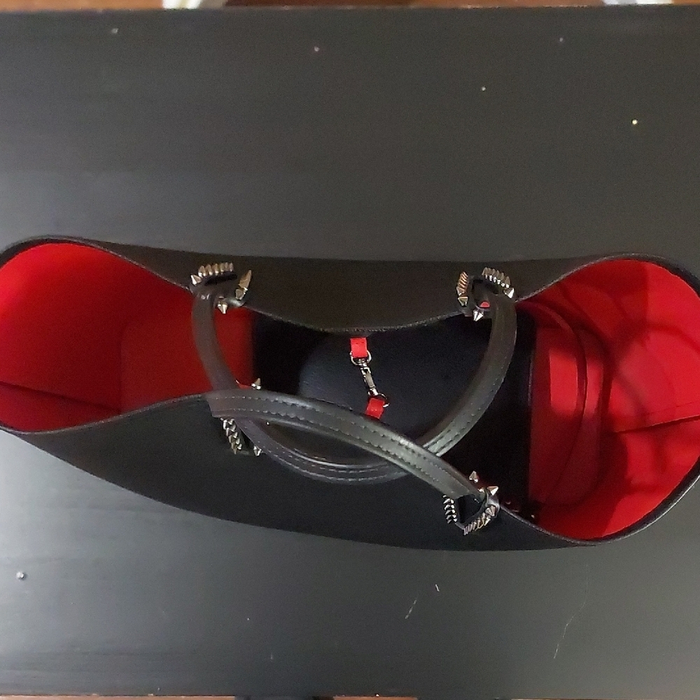 Chic Black and Red Studded Tote Bag - Picture 11 of 14